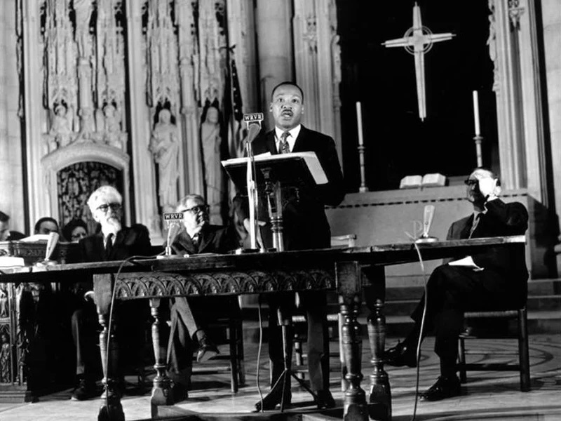 The Rev. Martin Luther King Jr. speaks about his opposition to the war in Vietnam at Riverside Church on April 4, 1967, in New York. RNS file photo by John C. Goodwin